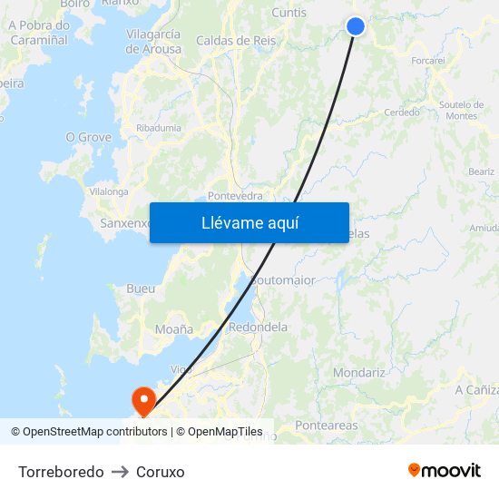 Torreboredo to Coruxo map