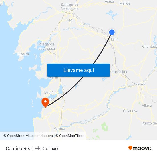 Camiño Real to Coruxo map