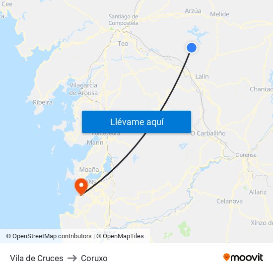 Vila de Cruces to Coruxo map