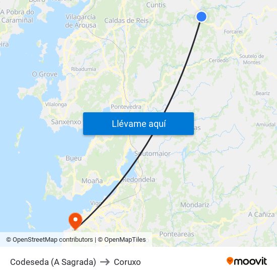 Codeseda (A Sagrada) to Coruxo map