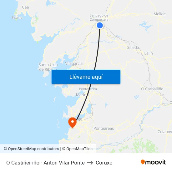 O Castiñeiriño - Antón Vilar Ponte to Coruxo map