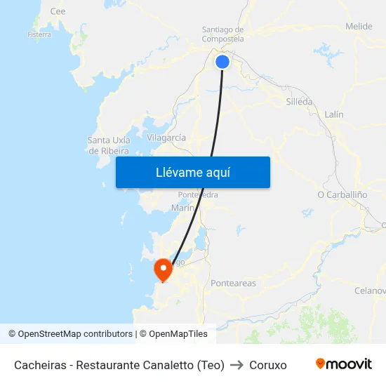 Cacheiras - Restaurante Canaletto (Teo) to Coruxo map