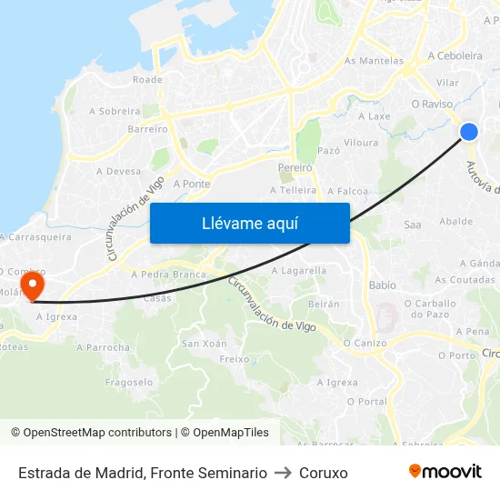 Estrada de Madrid, Fronte Seminario to Coruxo map