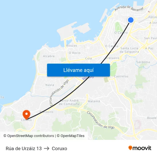 Rúa de Urzáiz 13 to Coruxo map
