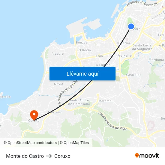 Monte do Castro to Coruxo map