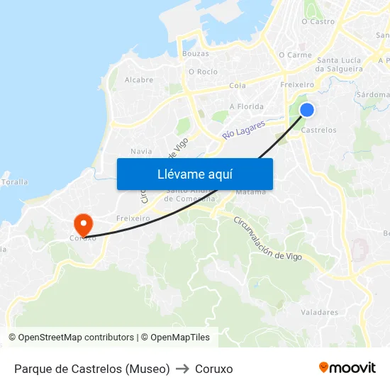 Parque de Castrelos (Museo) to Coruxo map