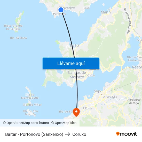 Baltar - Portonovo (Sanxenxo) to Coruxo map