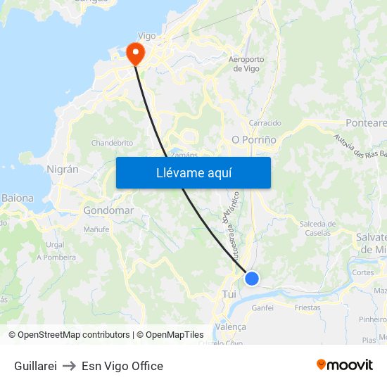 Guillarei to Esn Vigo Office map