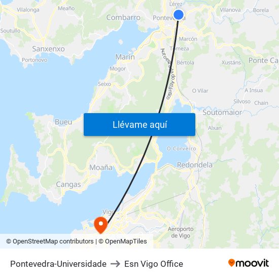 Pontevedra-Universidade to Esn Vigo Office map