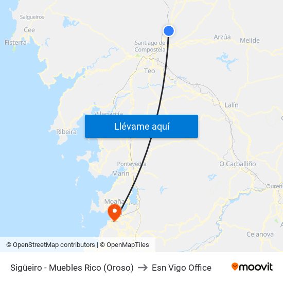 Sigüeiro - Muebles Rico (Oroso) to Esn Vigo Office map