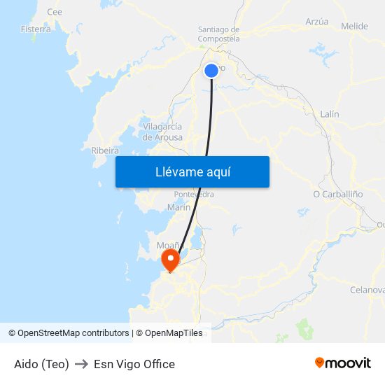 Aido (Teo) to Esn Vigo Office map