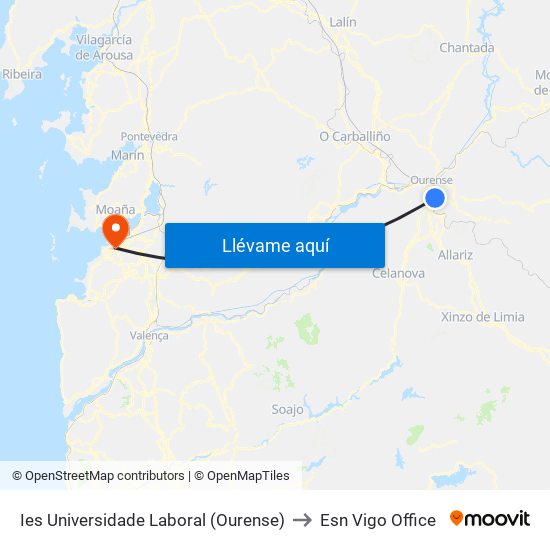Ies Universidade Laboral (Ourense) to Esn Vigo Office map