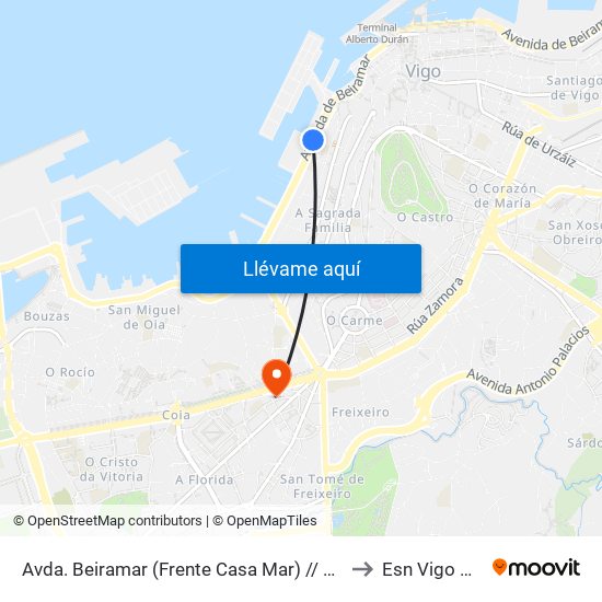 Avda. Beiramar (Frente Casa Mar) // O Picachiño to Esn Vigo Office map