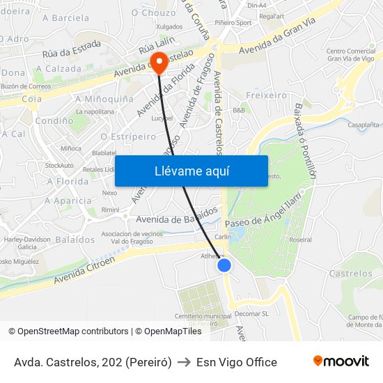 Avda. Castrelos, 202 (Pereiró) to Esn Vigo Office map
