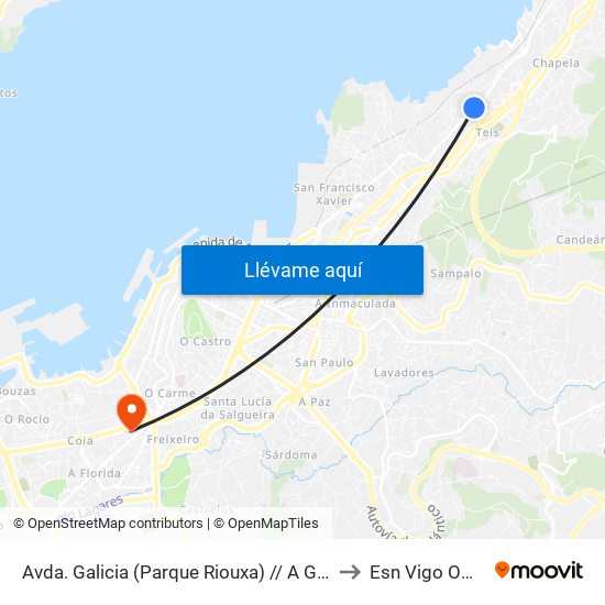 Avda. Galicia (Parque Riouxa) // A Granxa to Esn Vigo Office map