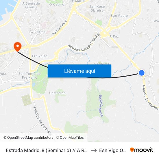 Estrada Madrid, 8 (Seminario) // A Raposeira to Esn Vigo Office map