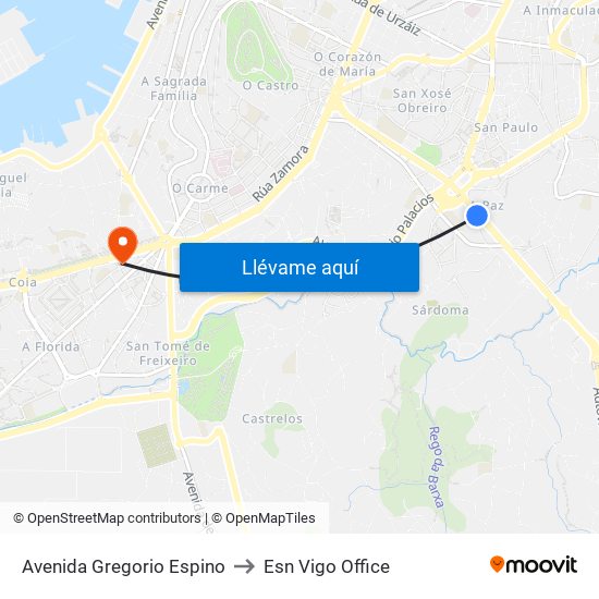 Avda. Madrid (Cruce Raviso) // O Raviso to Esn Vigo Office map