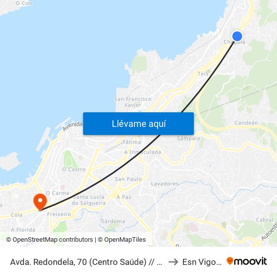Avda. Redondela, 70 (Centro Saúde) // Lombardía de Arriba to Esn Vigo Office map