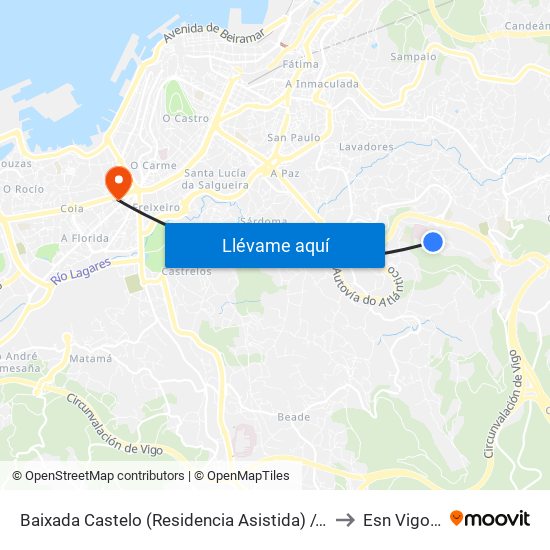 Baixada Castelo (Residencia Asistida) // O Monte do Areeiro to Esn Vigo Office map