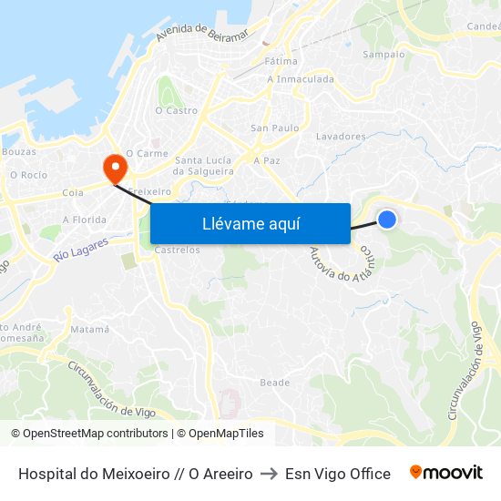Hospital do Meixoeiro // O Areeiro to Esn Vigo Office map
