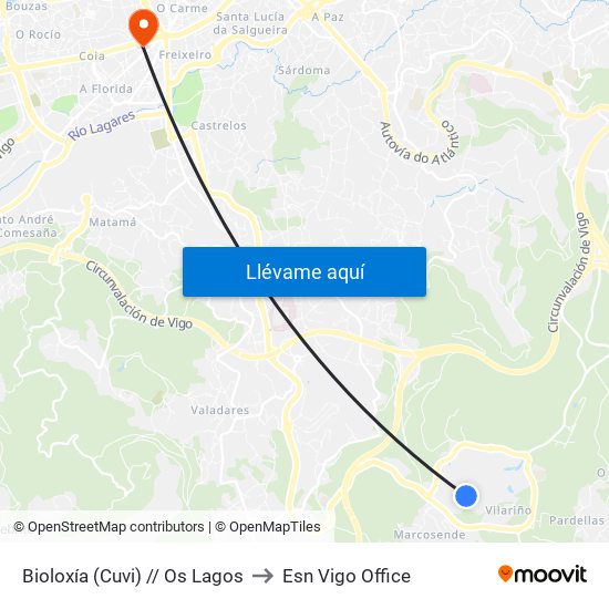 Bioloxía (Cuvi) // Os Lagos to Esn Vigo Office map