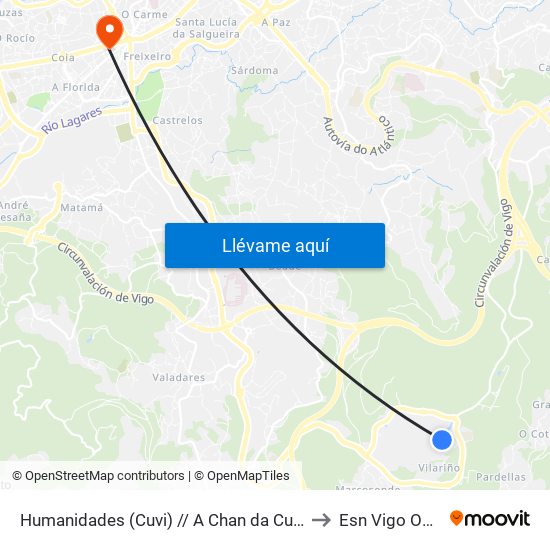 Humanidades (Cuvi) // A Chan da Cumieira to Esn Vigo Office map