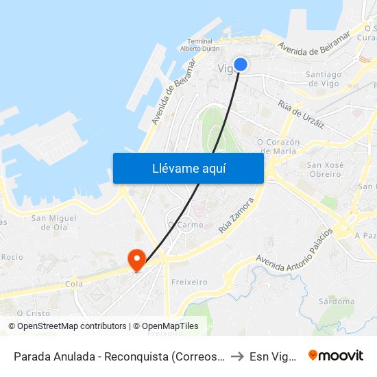 Parada Anulada - Reconquista (Correos) // O Regato da Fonte to Esn Vigo Office map
