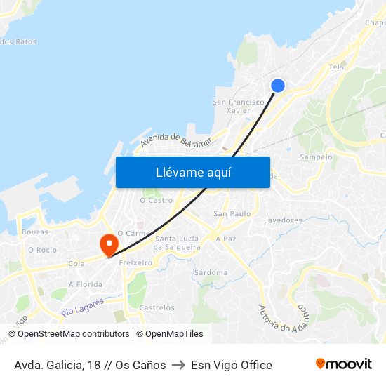 Avda. Galicia, 18 // Os Caños to Esn Vigo Office map