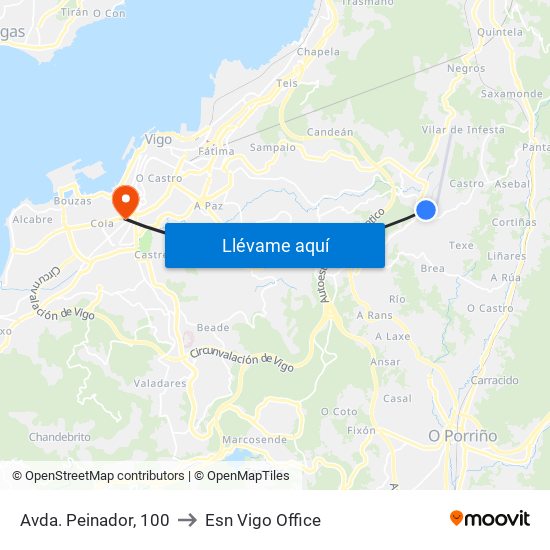 Avda. Peinador, 100 to Esn Vigo Office map