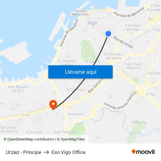 Urzáiz - Príncipe to Esn Vigo Office map