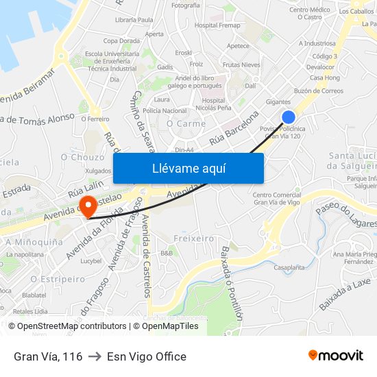 Gran Vía, 116 to Esn Vigo Office map