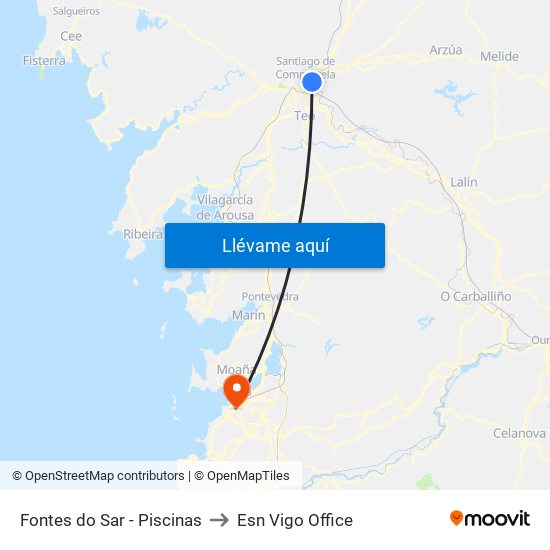 Fontes do Sar - Piscinas to Esn Vigo Office map