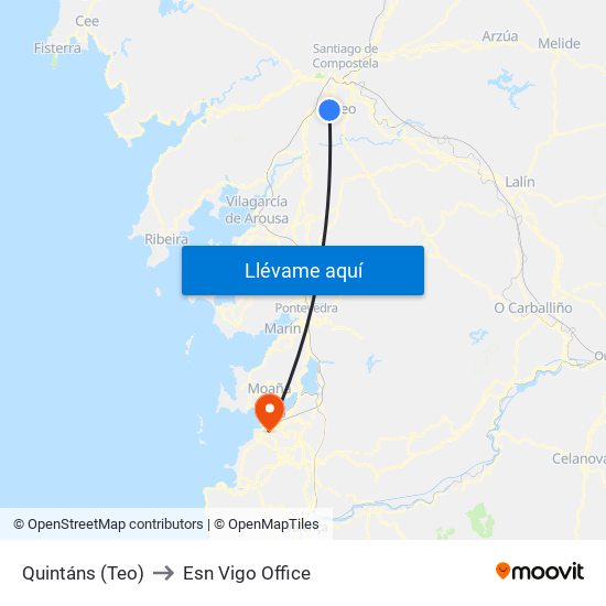 Quintáns (Teo) to Esn Vigo Office map