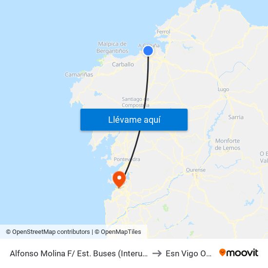 Alfonso Molina F/ Est. Buses (Interurbano) to Esn Vigo Office map