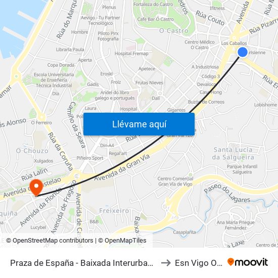 Praza de España - Baixada Interurbanos (Vigo) to Esn Vigo Office map