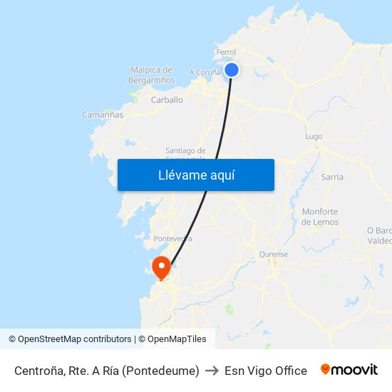 Centroña, Rte. A Ría (Pontedeume) to Esn Vigo Office map