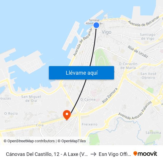 Cánovas Del Castillo, 12 - A Laxe (Vigo) to Esn Vigo Office map