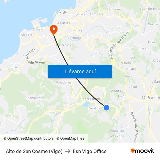 Alto de San Cosme (Vigo) to Esn Vigo Office map