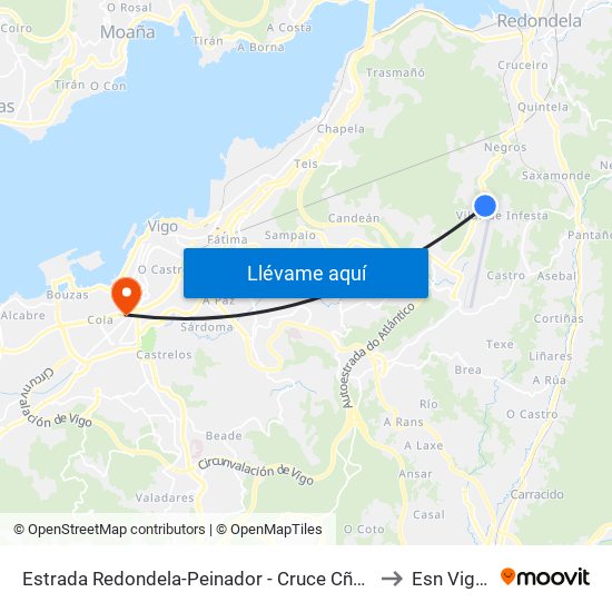 Estrada Redondela-Peinador - Cruce Cño.Fonte da Lata (Redondela) to Esn Vigo Office map