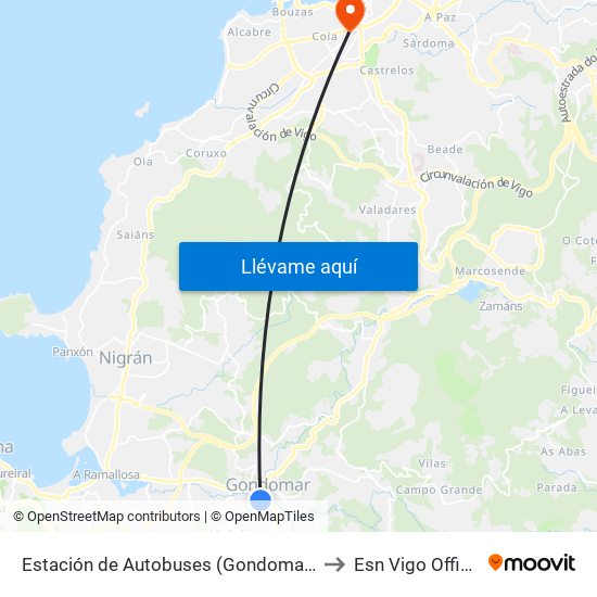 Estación de Autobuses (Gondomar) to Esn Vigo Office map