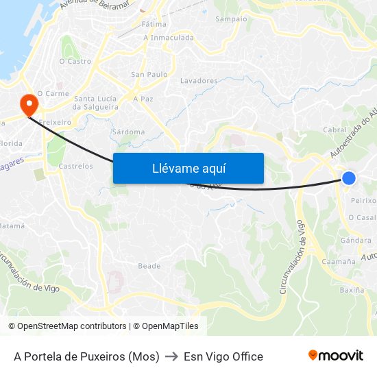 A Portela de Puxeiros (Mos) to Esn Vigo Office map