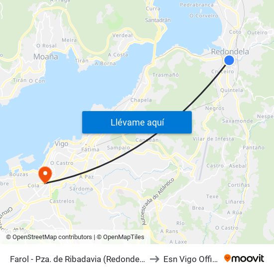 Farol - Pza. de Ribadavia (Redondela) to Esn Vigo Office map