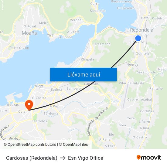 Cardosas (Redondela) to Esn Vigo Office map