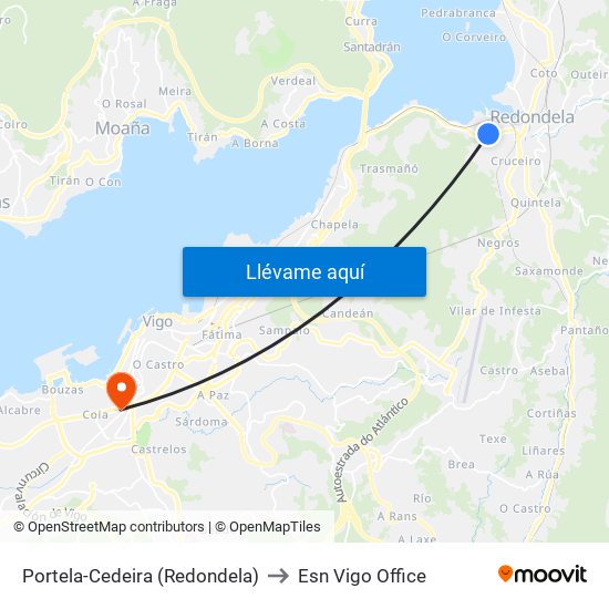 Portela-Cedeira (Redondela) to Esn Vigo Office map