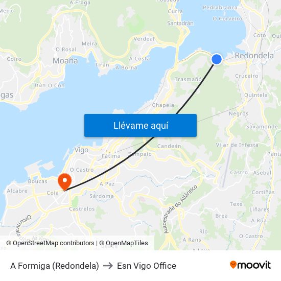 A Formiga (Redondela) to Esn Vigo Office map