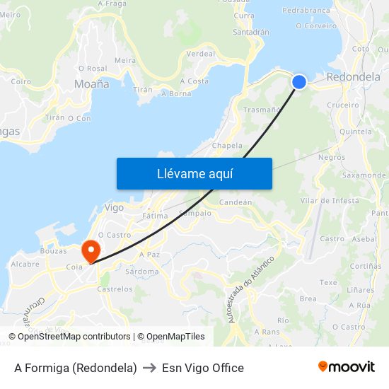 A Formiga (Redondela) to Esn Vigo Office map