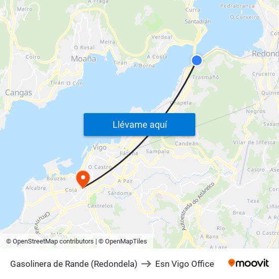 Gasolinera de Rande (Redondela) to Esn Vigo Office map