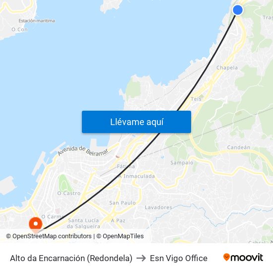 Alto da Encarnación (Redondela) to Esn Vigo Office map