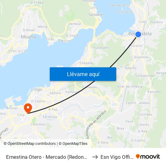 Ernestina Otero - Mercado (Redondela) to Esn Vigo Office map