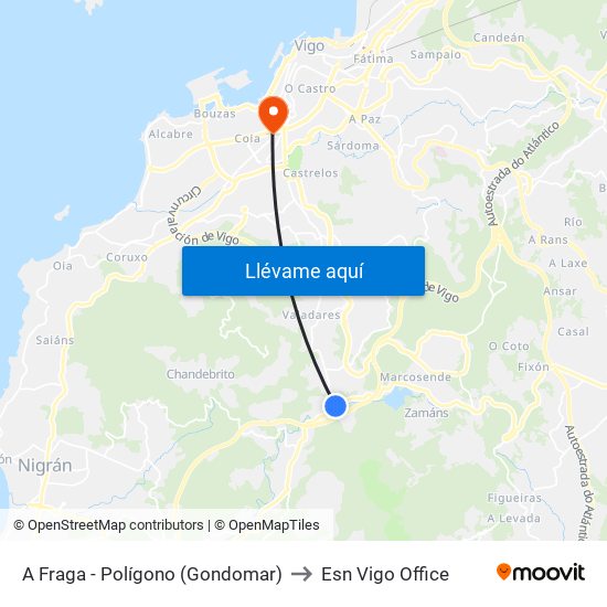 A Fraga - Polígono (Gondomar) to Esn Vigo Office map